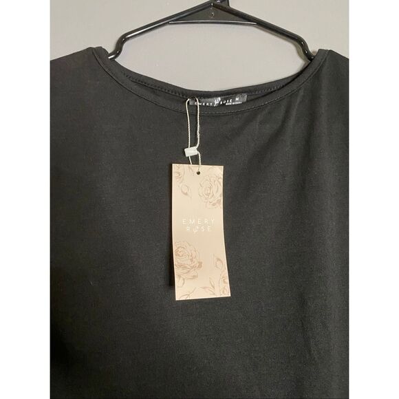 Emery Rose Black Short Sleeve Twisted Knot Side Ruching Dress M NWT - Picture 5 of 6